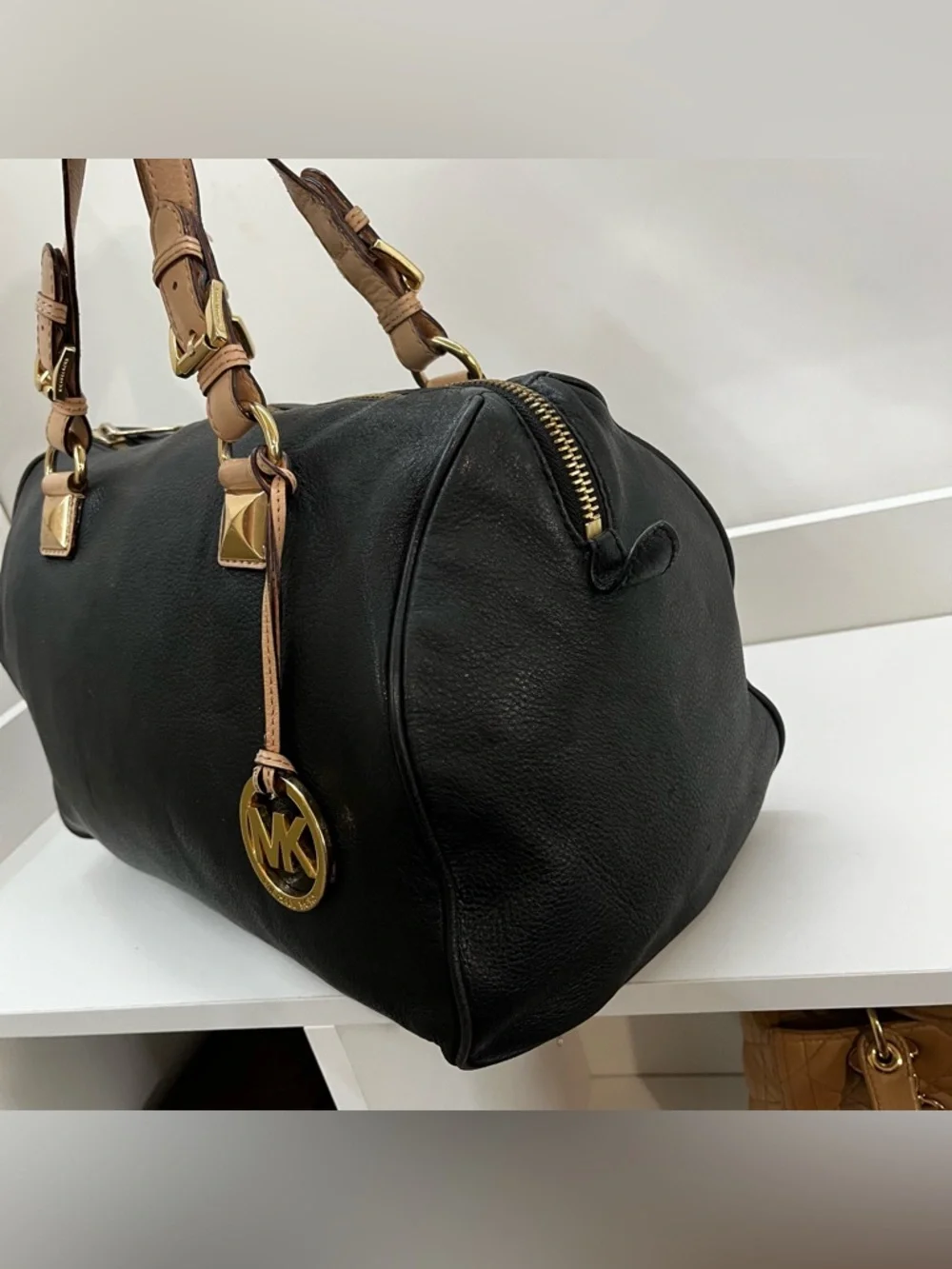 MICHAEL KORS Black Y2K Leather Boston Speedy Jet Set Handbag Tote